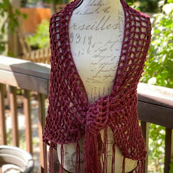 Bohemian style burgundy shawl/scarf - Picture 6 of 8
